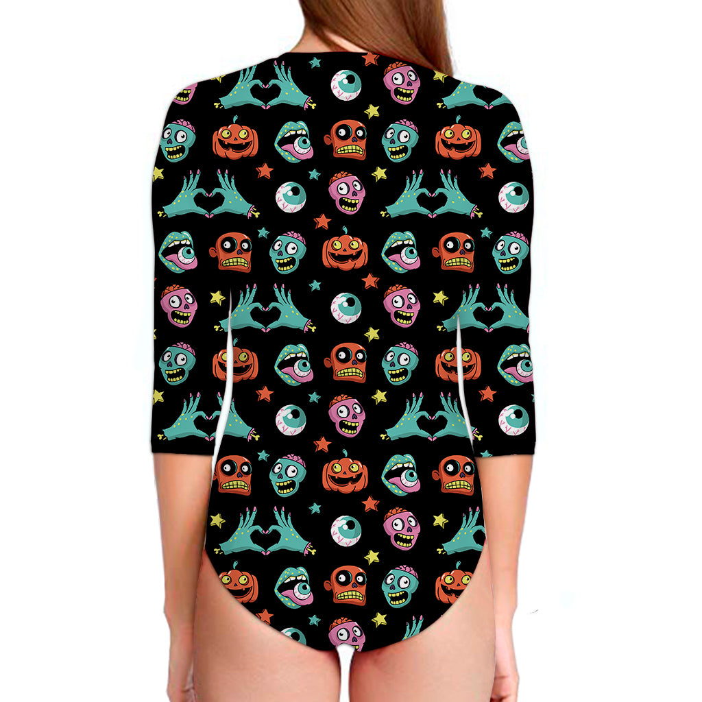Halloween Zombie Pattern Print Long Sleeve Swimsuit