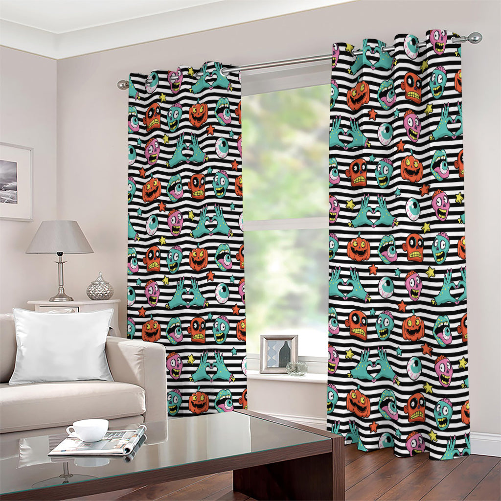 Halloween Zombie Striped Pattern Print Extra Wide Grommet Curtains