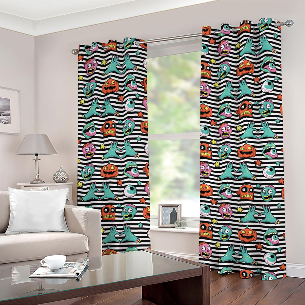 Halloween Zombie Striped Pattern Print Grommet Curtains