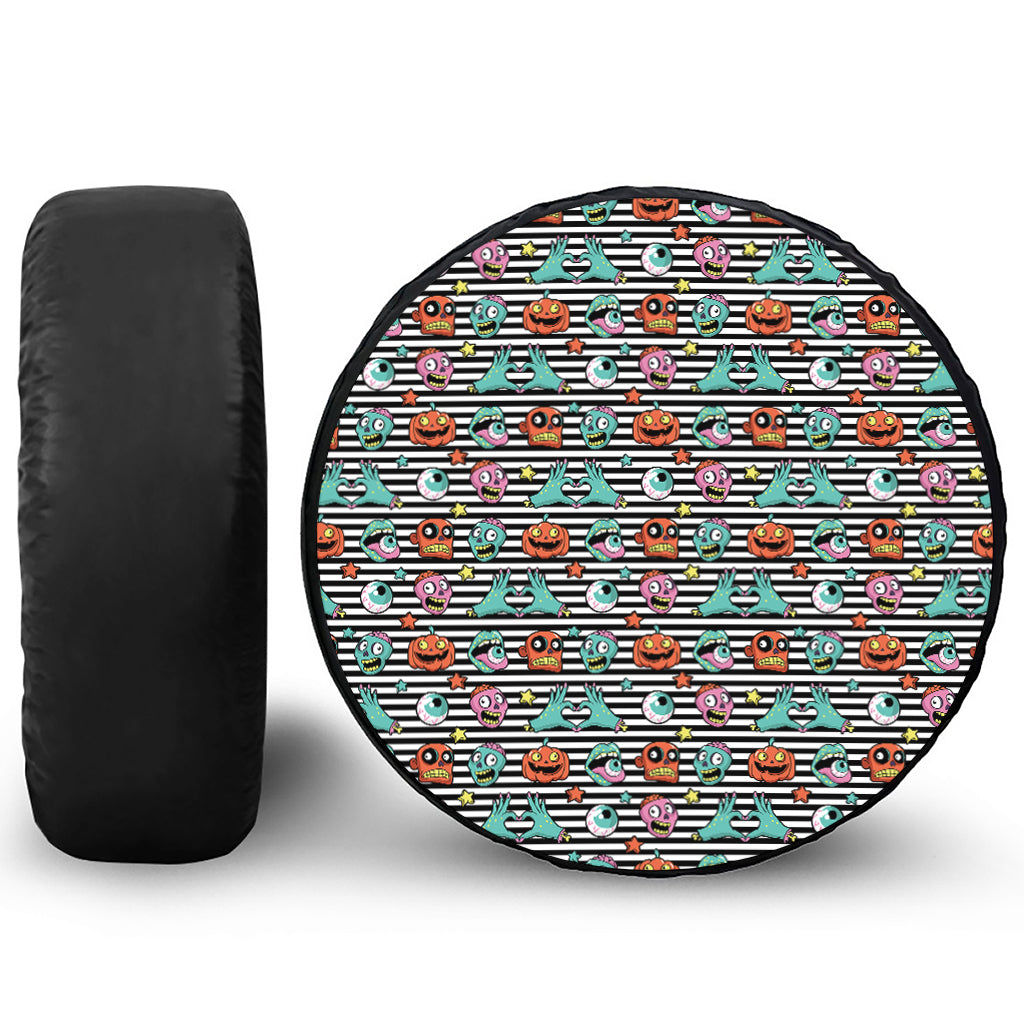 Halloween Zombie Striped Pattern Print Leather Spare Tire Cover