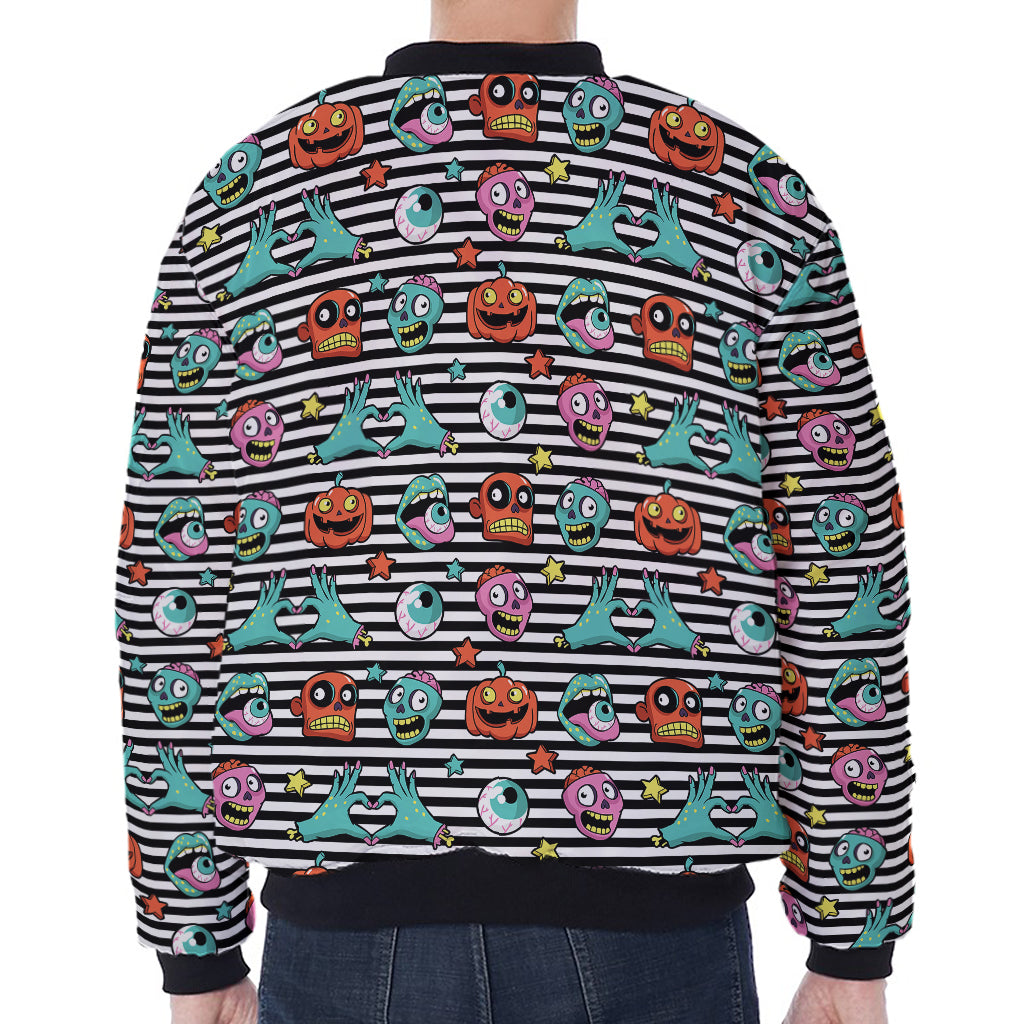 Halloween Zombie Striped Pattern Print Zip Sleeve Bomber Jacket