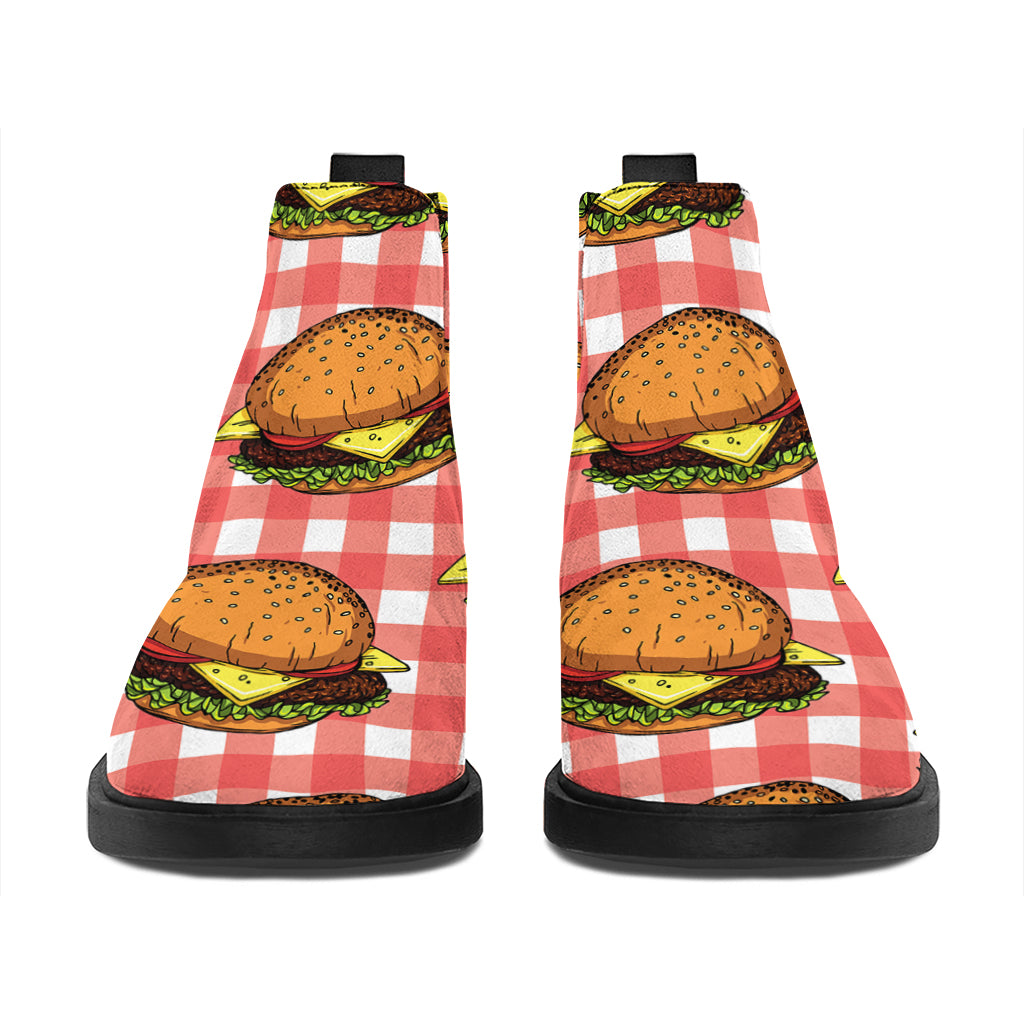 Hamburger Plaid Pattern Print Flat Ankle Boots