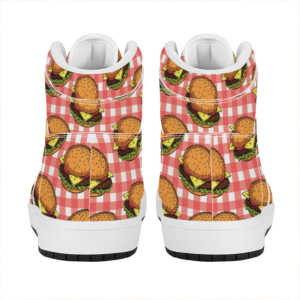 Hamburger Plaid Pattern Print High Top Leather Sneakers