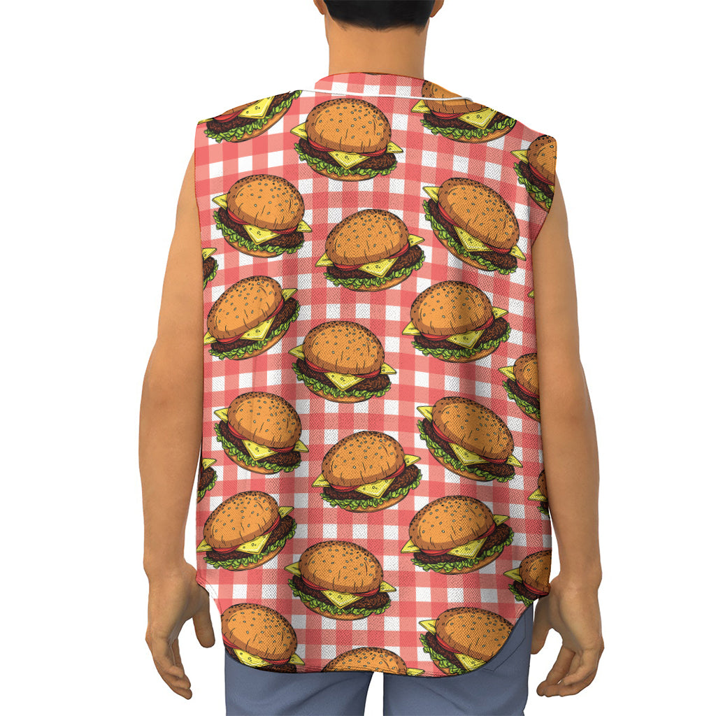 Hamburger Plaid Pattern Print Sleeveless Baseball Jersey