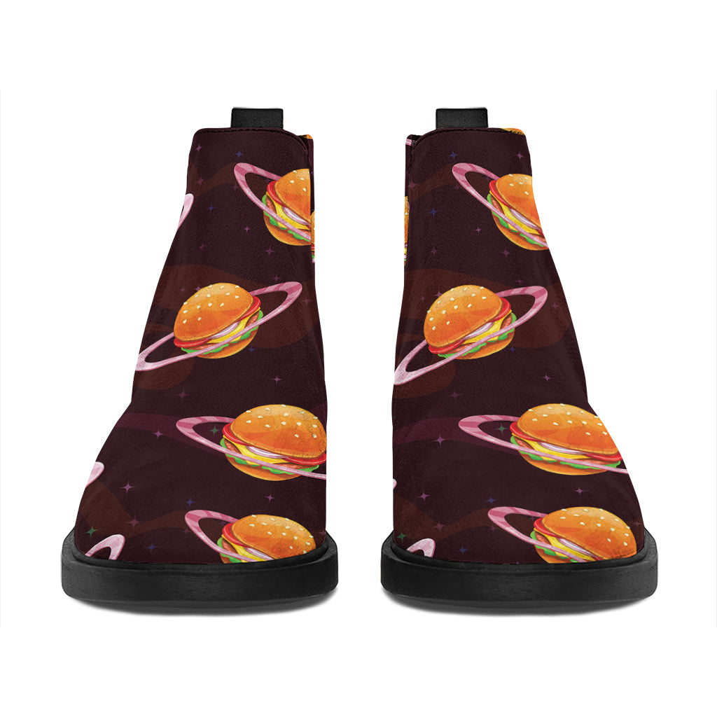 Hamburger Planet Pattern Print Flat Ankle Boots
