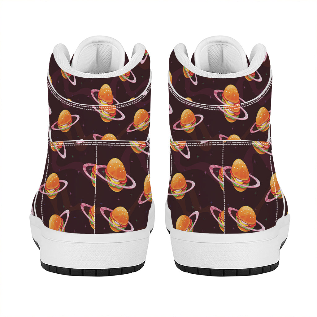 Hamburger Planet Pattern Print High Top Leather Sneakers