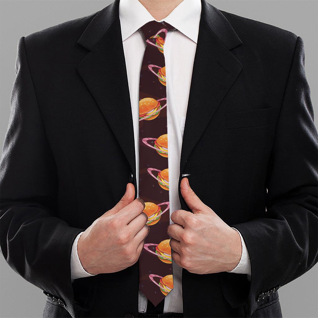 Hamburger Planet Pattern Print Necktie