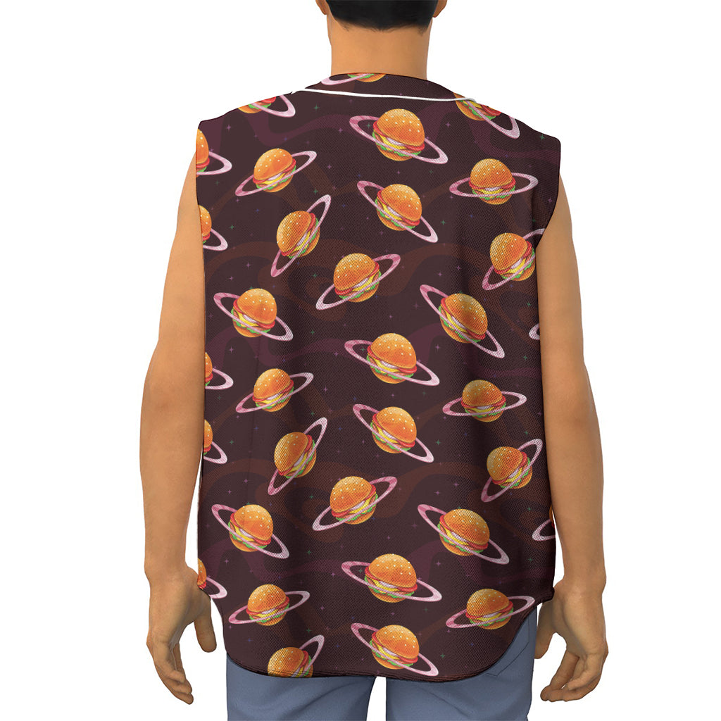 Hamburger Planet Pattern Print Sleeveless Baseball Jersey