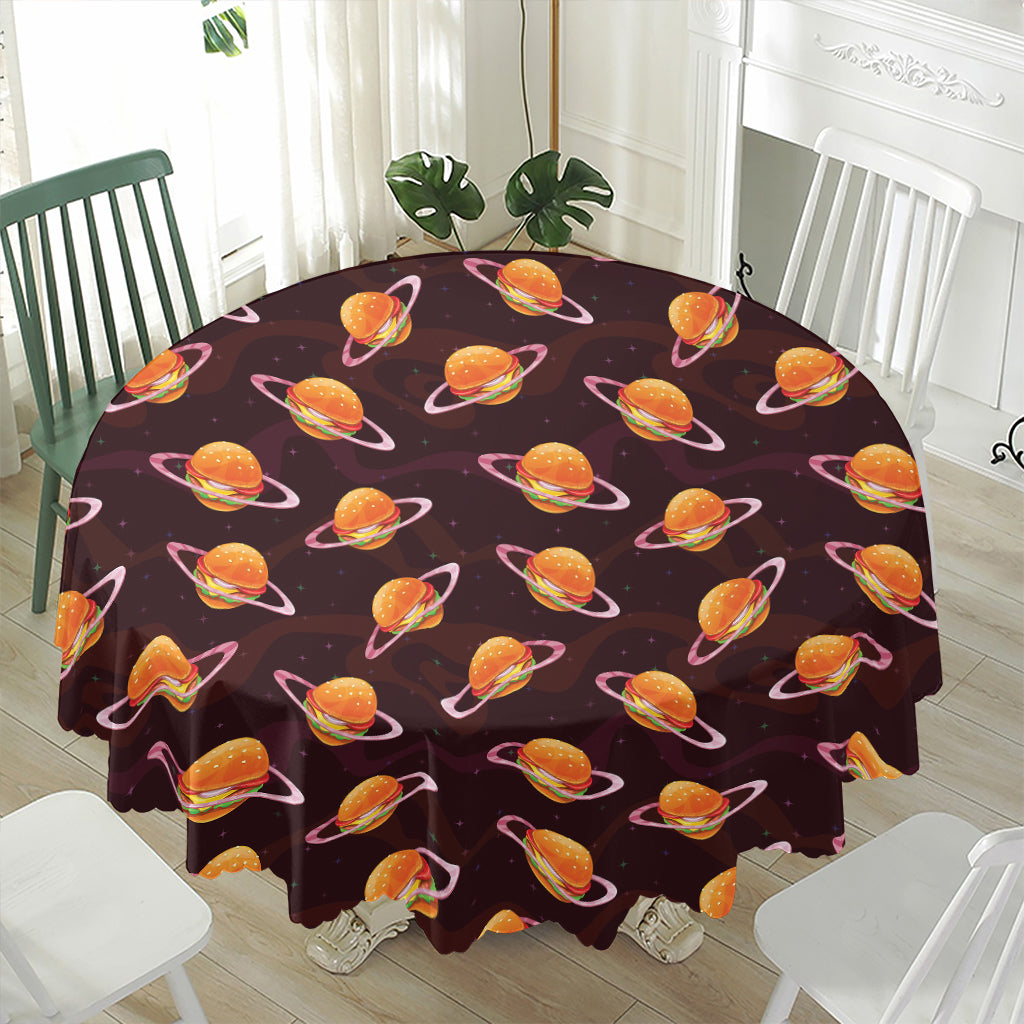 Hamburger Planet Pattern Print Waterproof Round Tablecloth