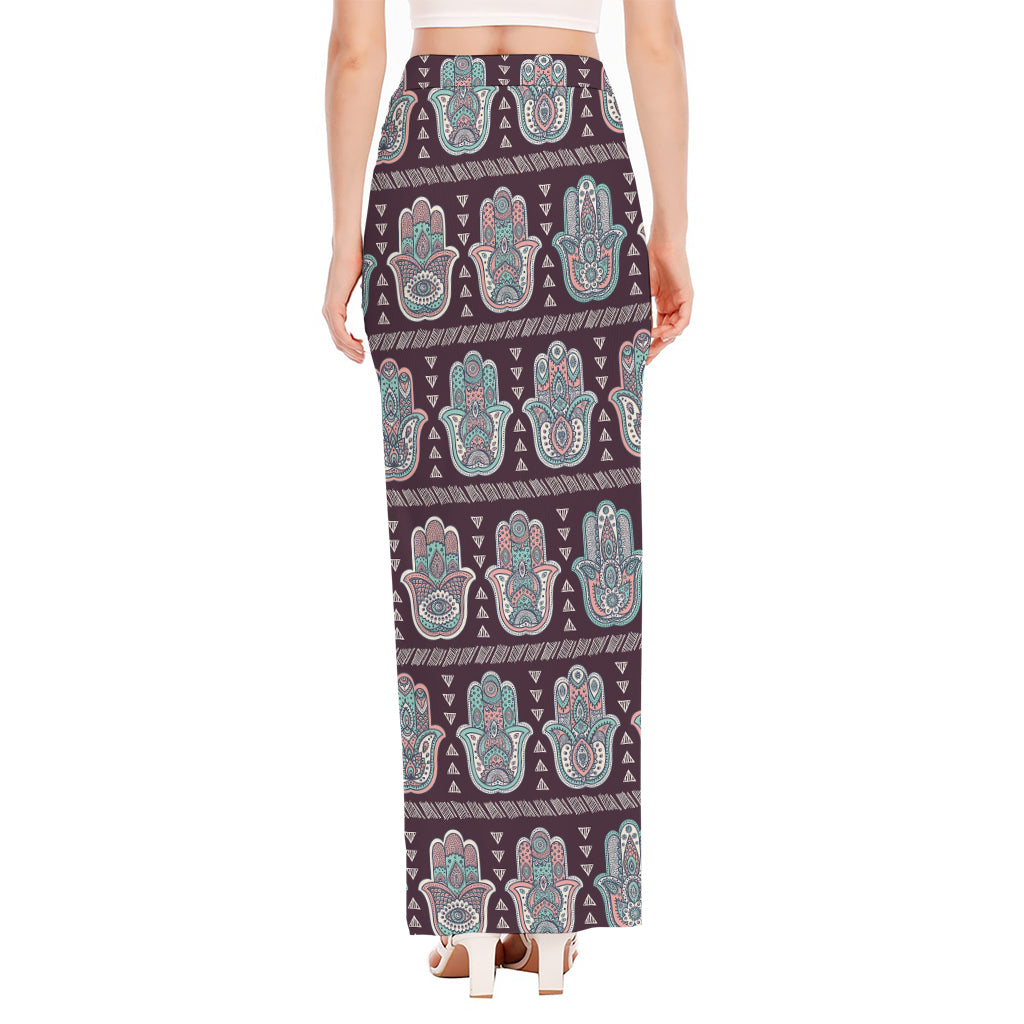 Hamsa Symbol Pattern Print High Slit Maxi Skirt
