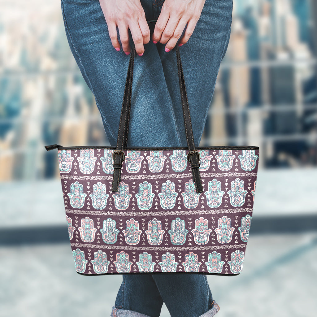 Hamsa Symbol Pattern Print Leather Tote Bag