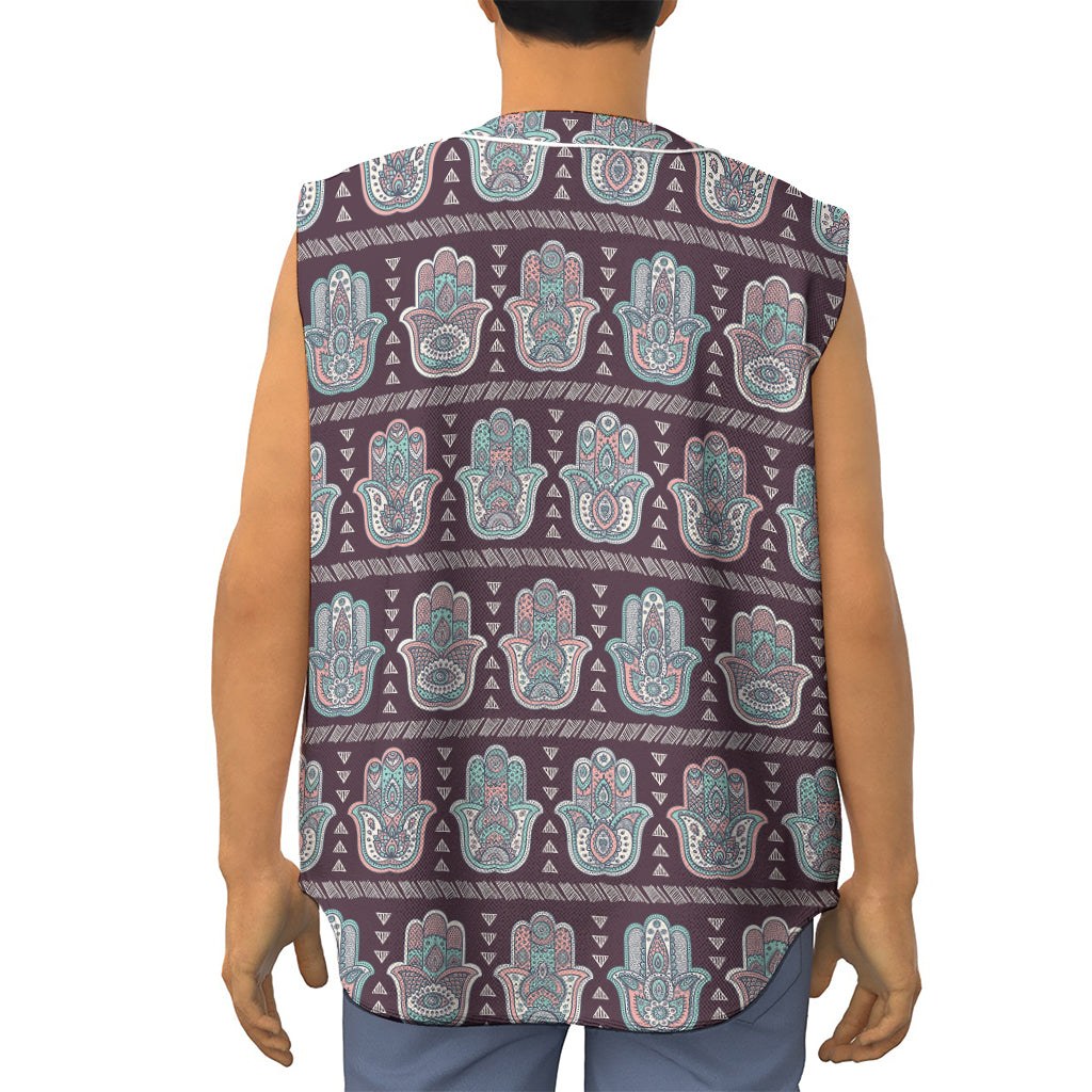 Hamsa Symbol Pattern Print Sleeveless Baseball Jersey