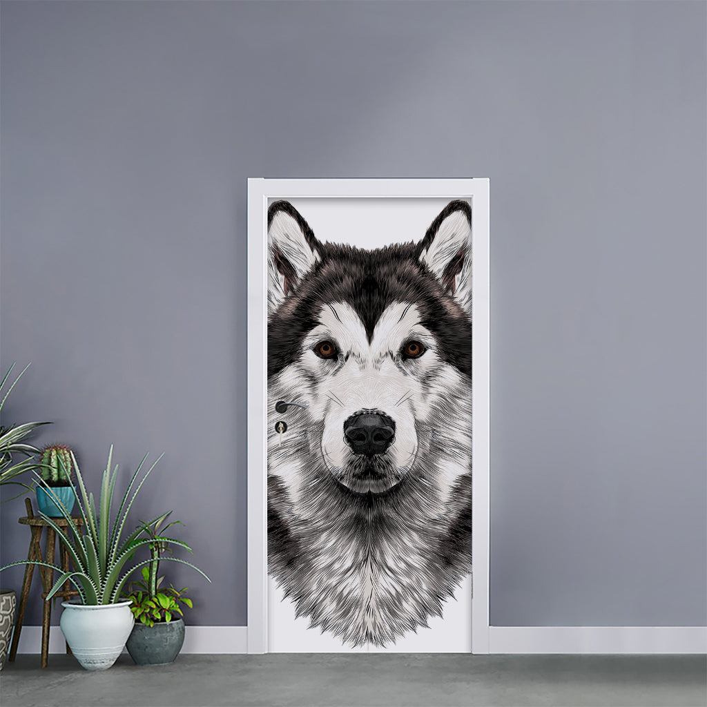 Hand Drawn Alaskan Malamute Print Door Sticker