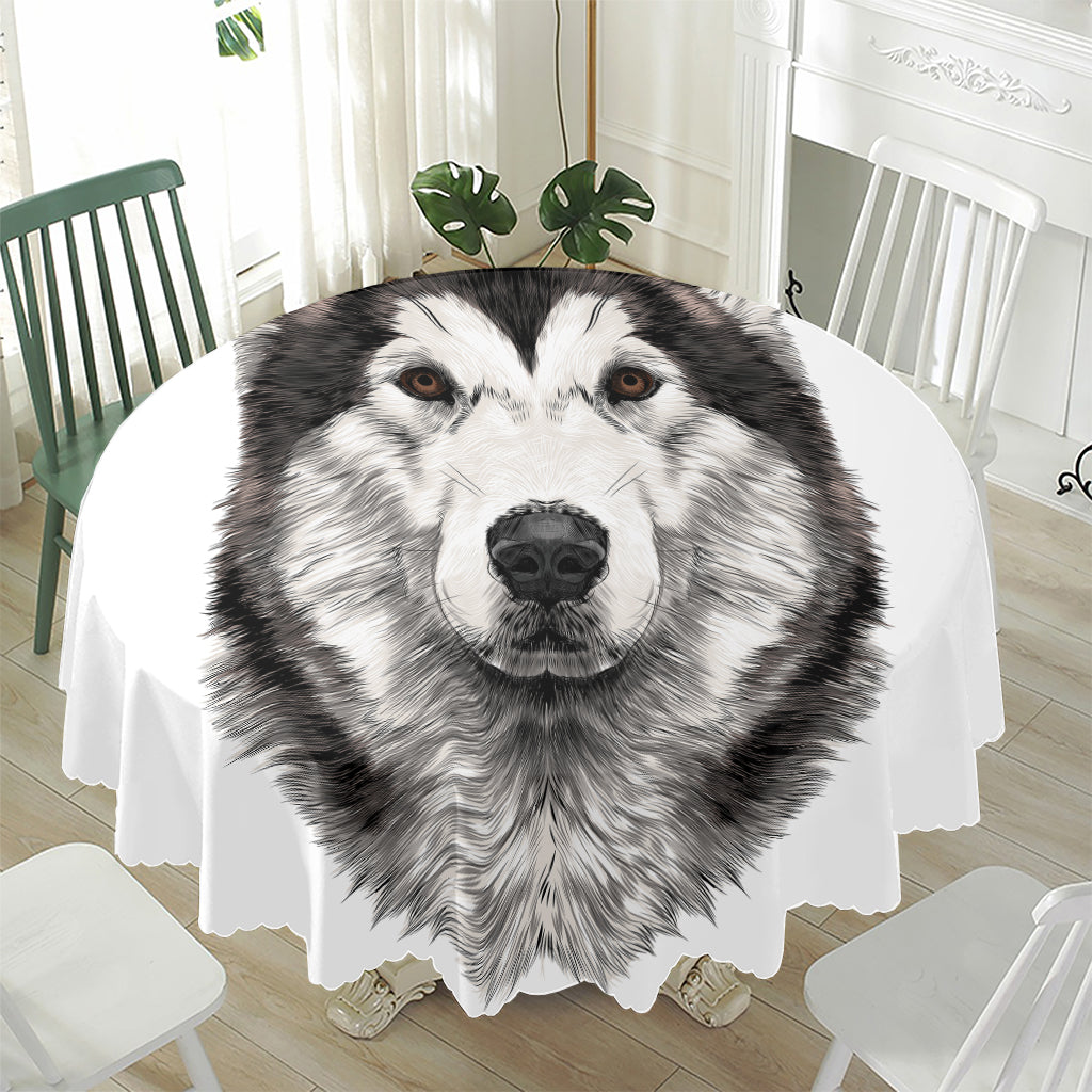 Hand Drawn Alaskan Malamute Print Waterproof Round Tablecloth