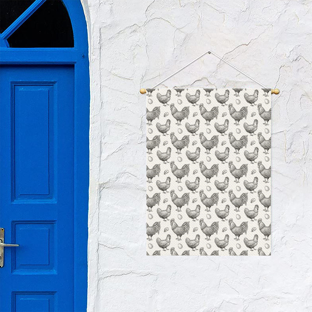 Hand Drawn Chicken Pattern Print Garden Flag