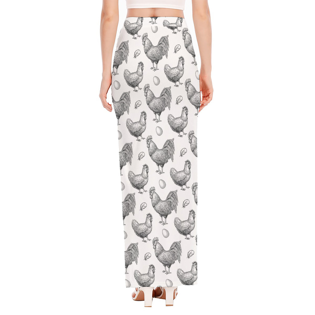 Hand Drawn Chicken Pattern Print High Slit Maxi Skirt