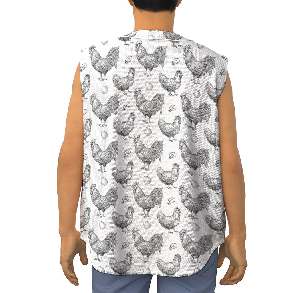 Hand Drawn Chicken Pattern Print Sleeveless Baseball Jersey