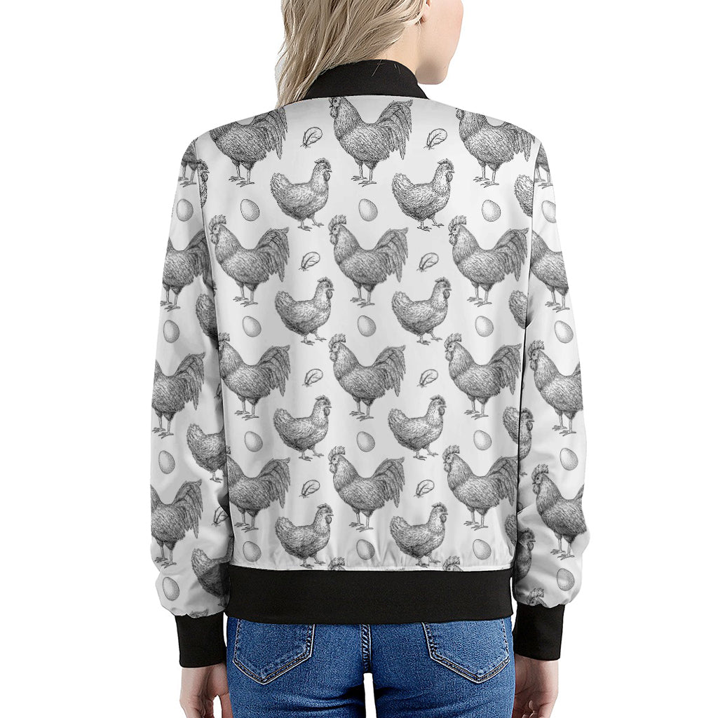 Hand Drawn Chicken Pattern Print Women's Bomber Jacket