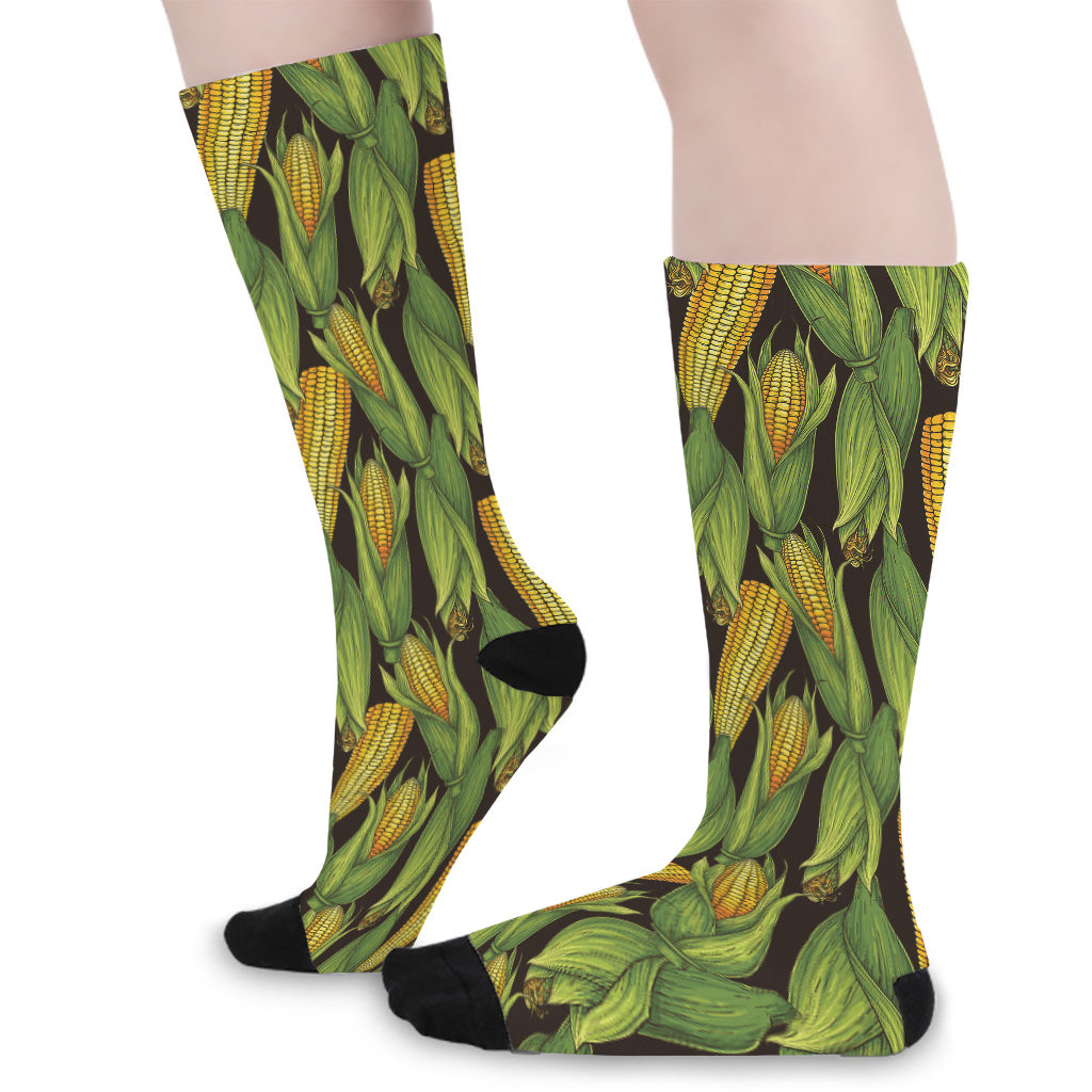 Hand-Drawn Corncob Pattern Print Long Socks