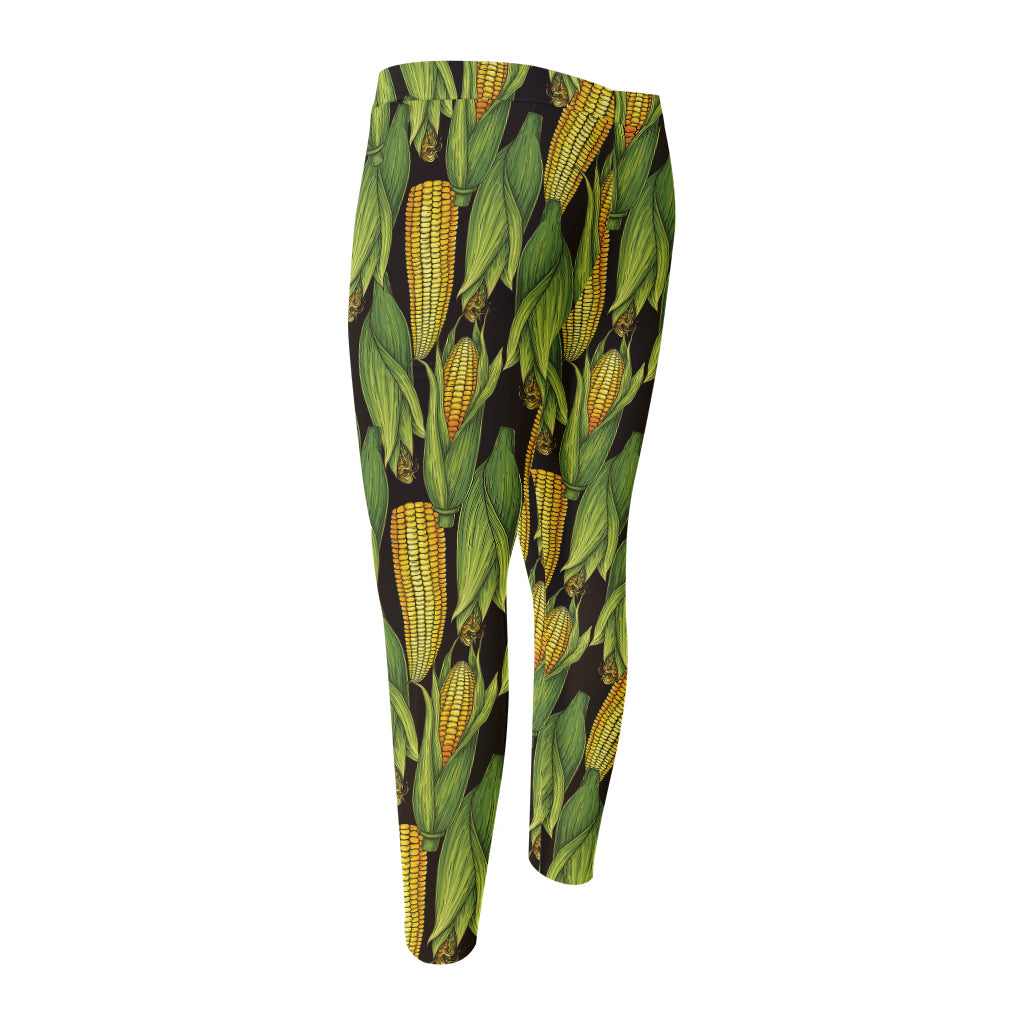 Hand-Drawn Corncob Pattern Print Men's Compression Pants