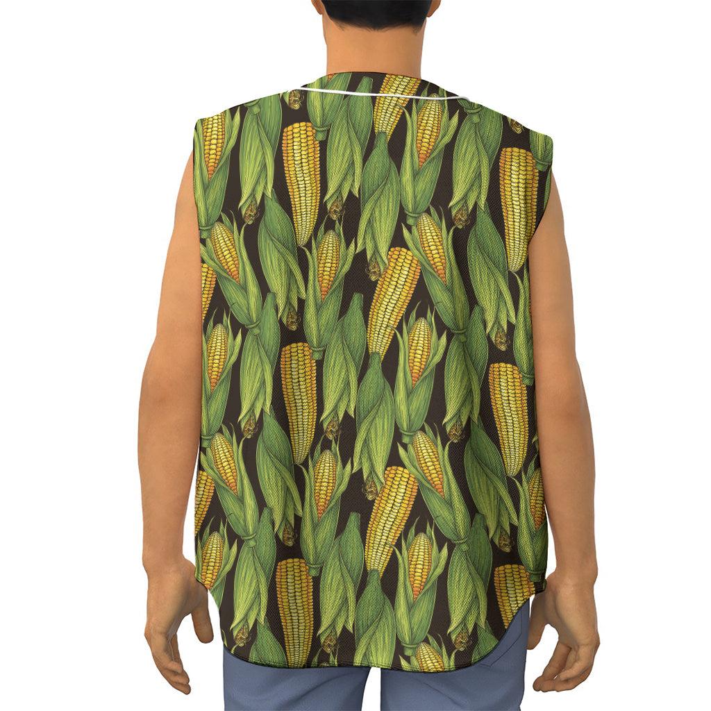Hand-Drawn Corncob Pattern Print Sleeveless Baseball Jersey