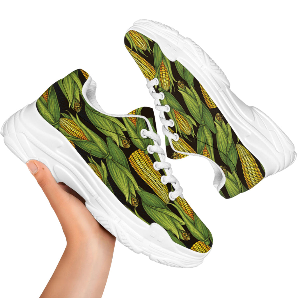 Hand-Drawn Corncob Pattern Print White Chunky Shoes