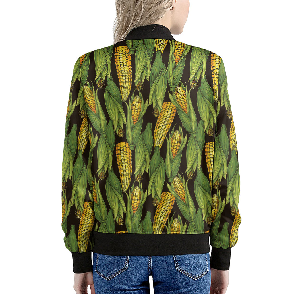 Hand-Drawn Corncob Pattern Print Women's Bomber Jacket