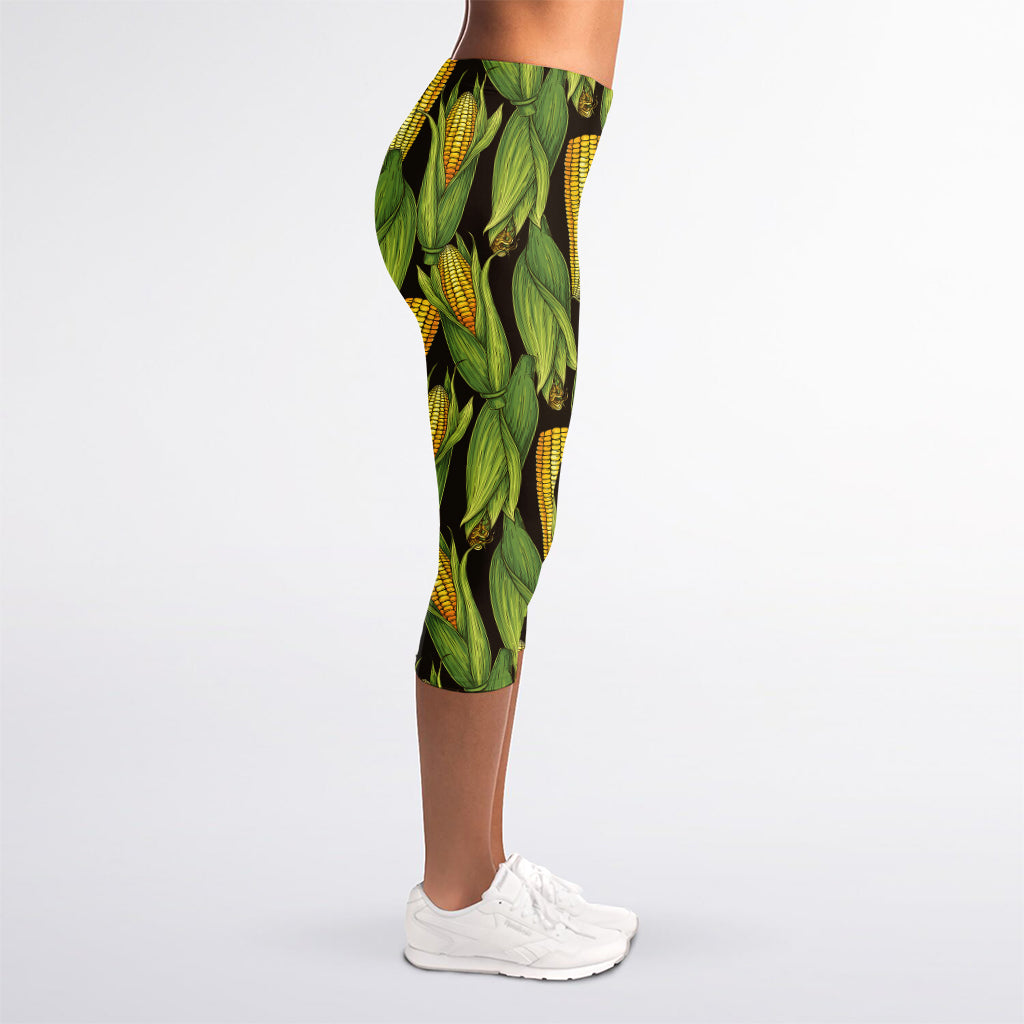 Hand-Drawn Corncob Pattern Print Women's Capri Leggings