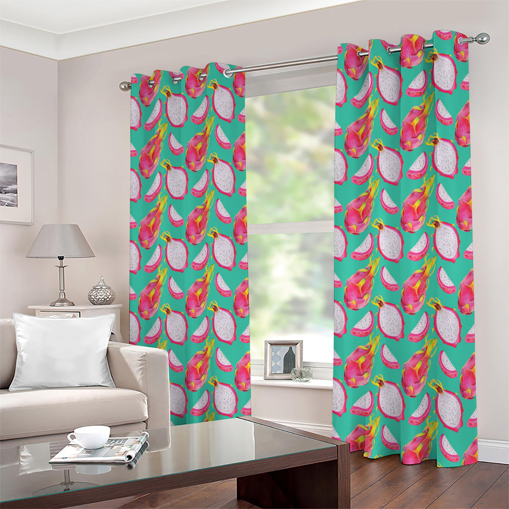 Hand Drawn Dragon Fruit Pattern Print Extra Wide Grommet Curtains