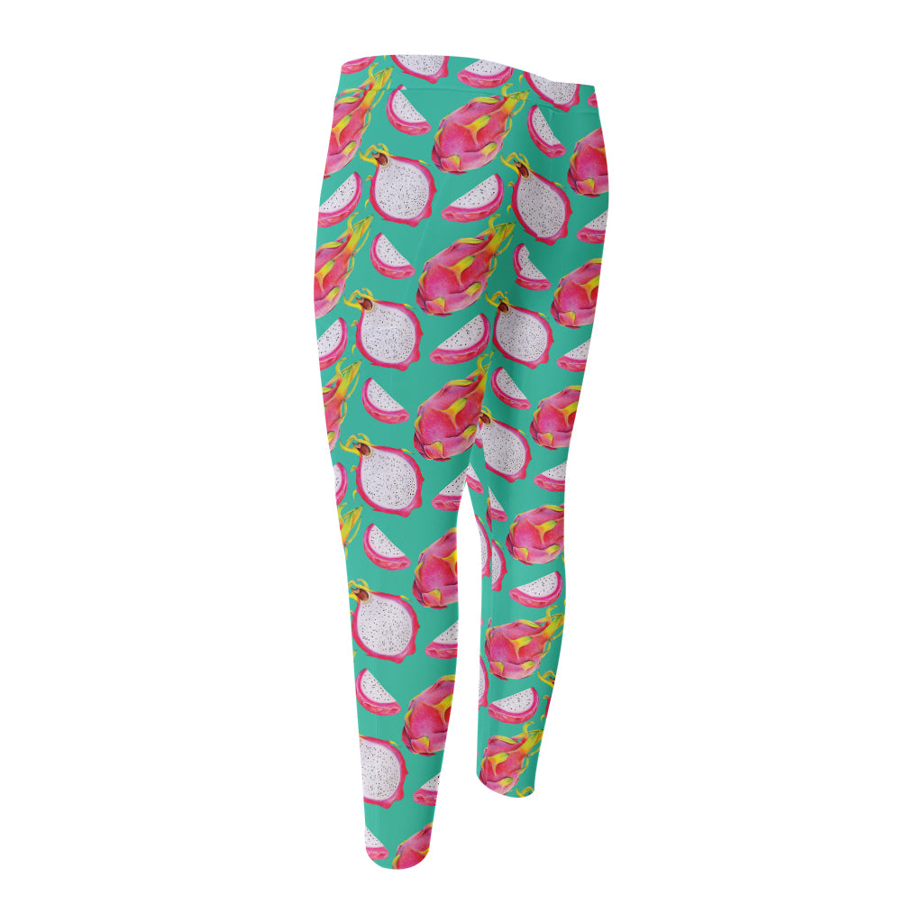 Hand Drawn Dragon Fruit Pattern Print Men's Compression Pants