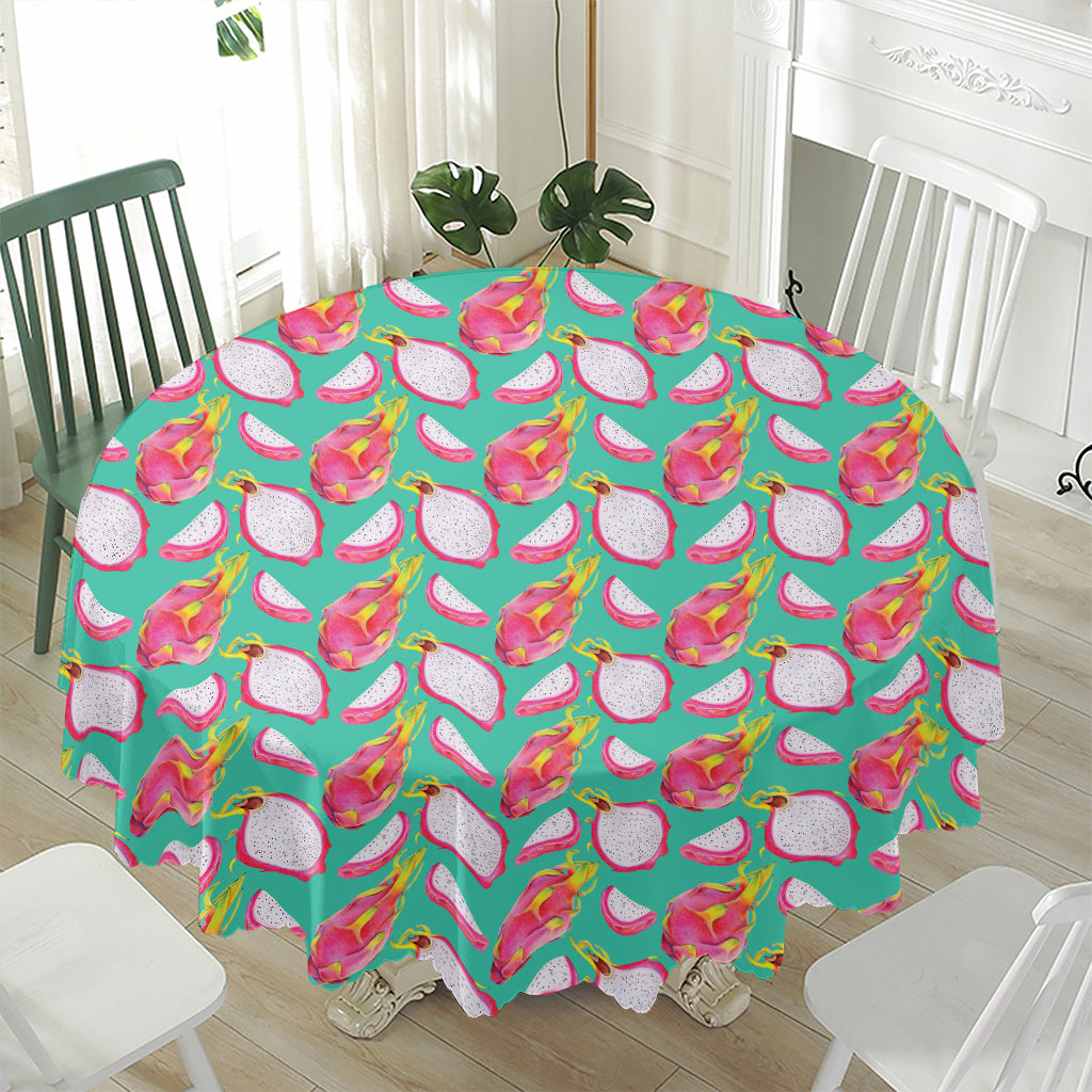 Hand Drawn Dragon Fruit Pattern Print Waterproof Round Tablecloth