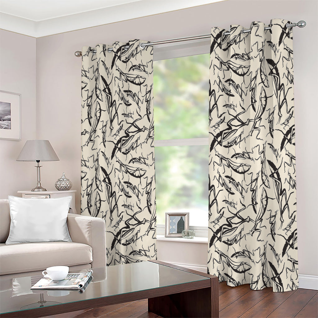 Hand Drawn Mantis Pattern Print Extra Wide Grommet Curtains