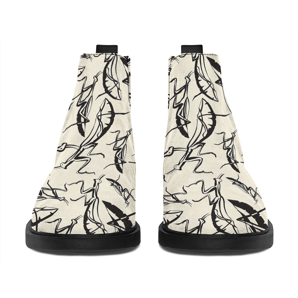 Hand Drawn Mantis Pattern Print Flat Ankle Boots