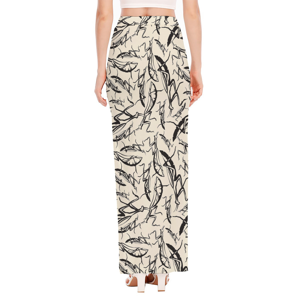 Hand Drawn Mantis Pattern Print High Slit Maxi Skirt