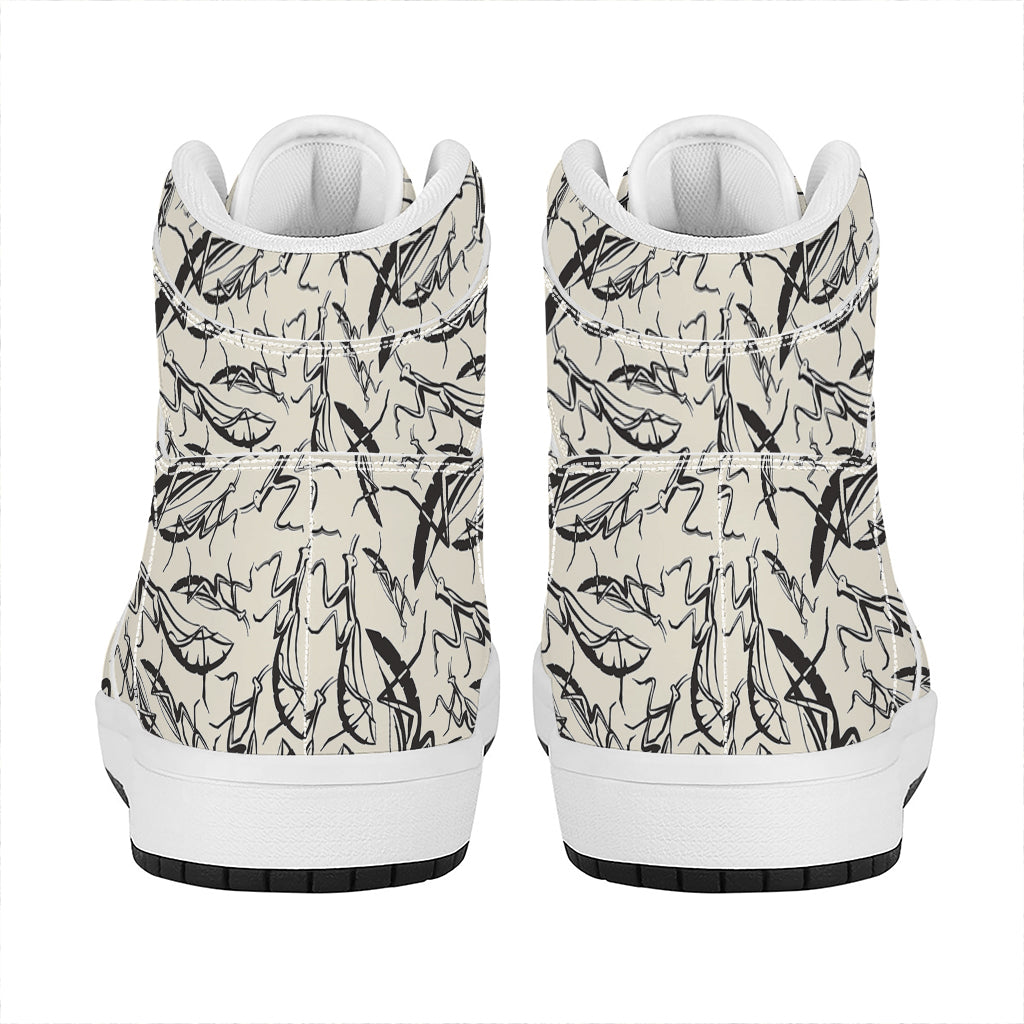 Hand Drawn Mantis Pattern Print High Top Leather Sneakers