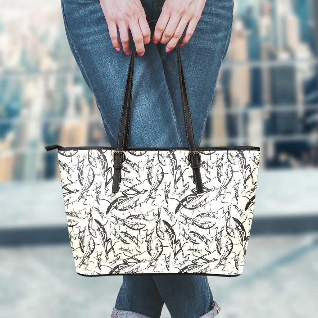 Hand Drawn Mantis Pattern Print Leather Tote Bag
