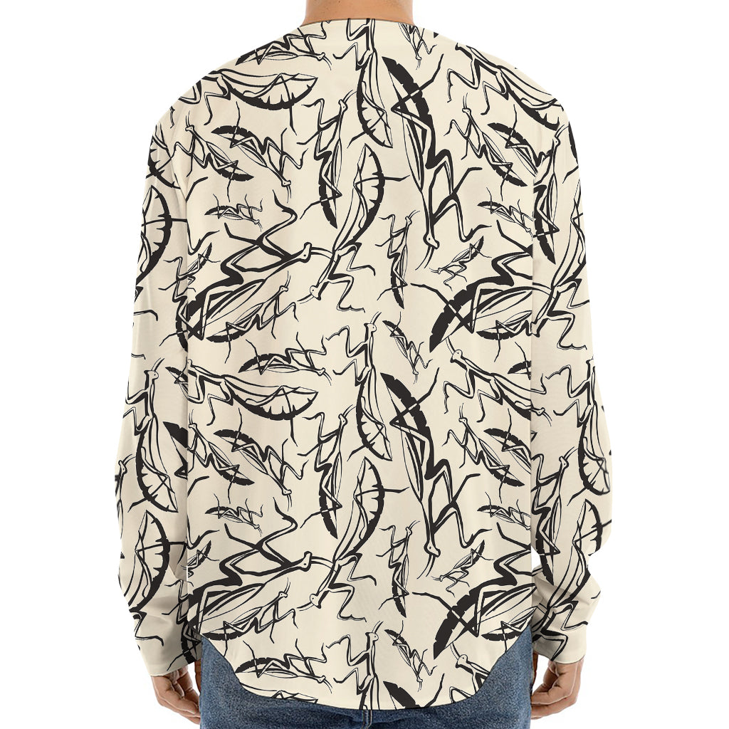Hand Drawn Mantis Pattern Print Long Sleeve Baseball Jersey