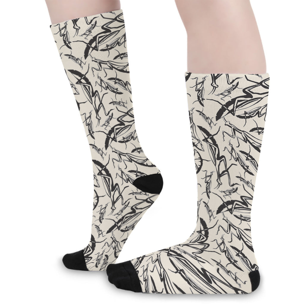 Hand Drawn Mantis Pattern Print Long Socks