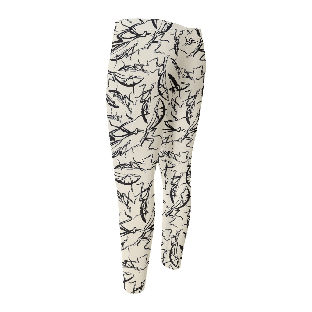 Hand Drawn Mantis Pattern Print Men's Compression Pants