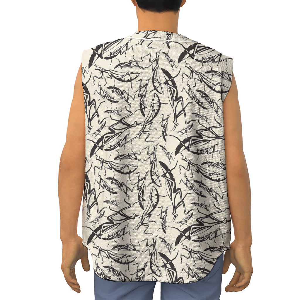Hand Drawn Mantis Pattern Print Sleeveless Baseball Jersey