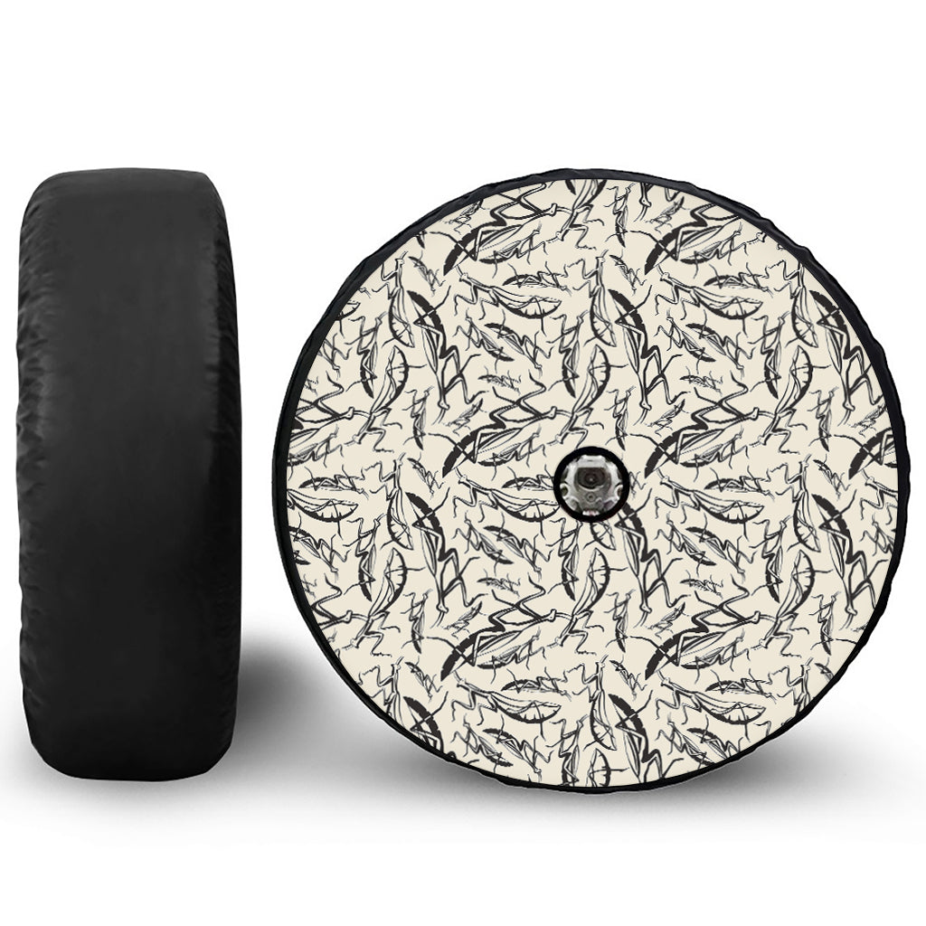 Hand Drawn Mantis Pattern Print Tire Cover With Camera Hole