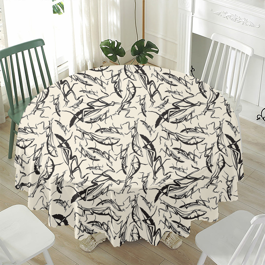 Hand Drawn Mantis Pattern Print Waterproof Round Tablecloth