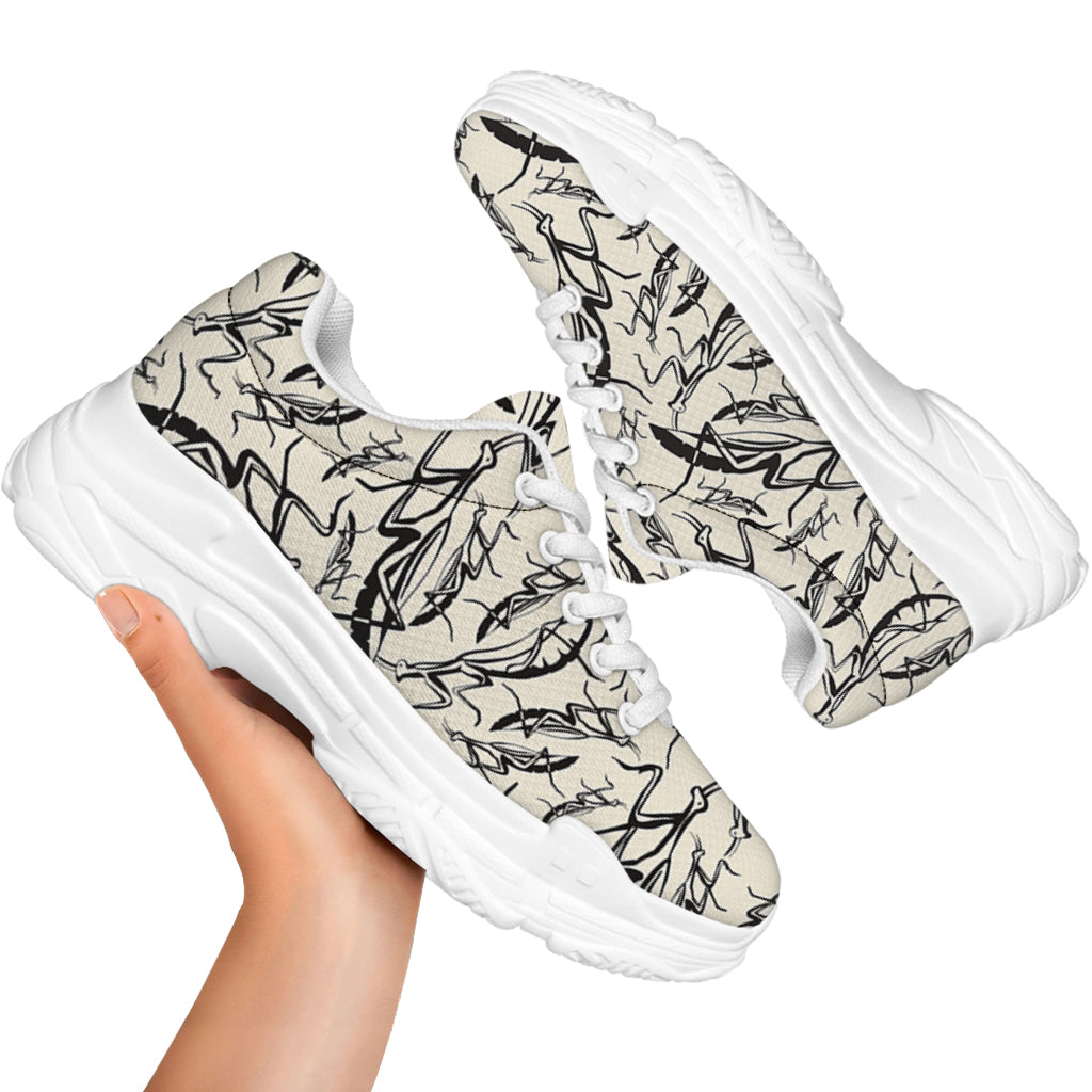 Hand Drawn Mantis Pattern Print White Chunky Shoes