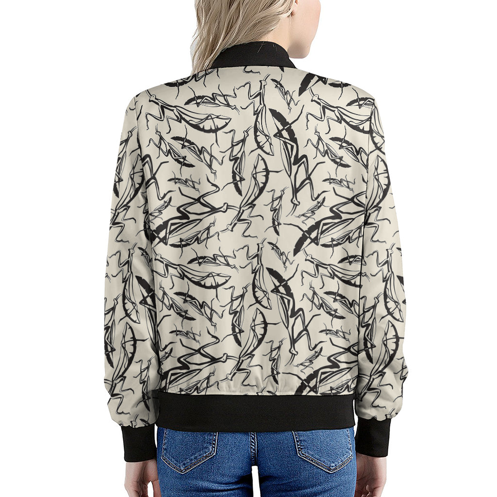 Hand Drawn Mantis Pattern Print Women's Bomber Jacket