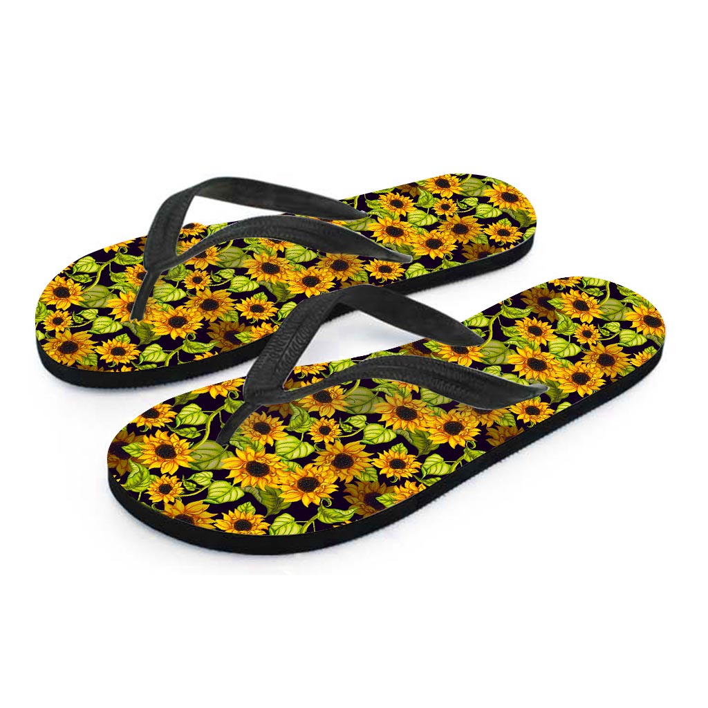 Hand Drawn Sunflower Pattern Print Flip Flops