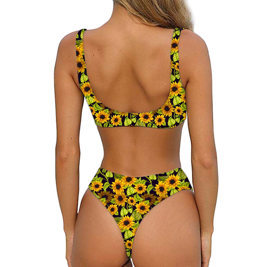 Hand Drawn Sunflower Pattern Print Front Bow Tie Bikini