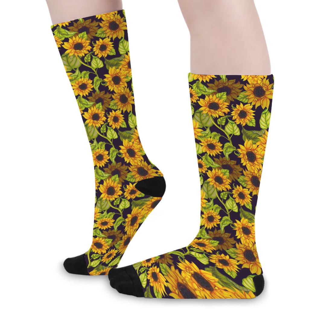 Hand Drawn Sunflower Pattern Print Long Socks