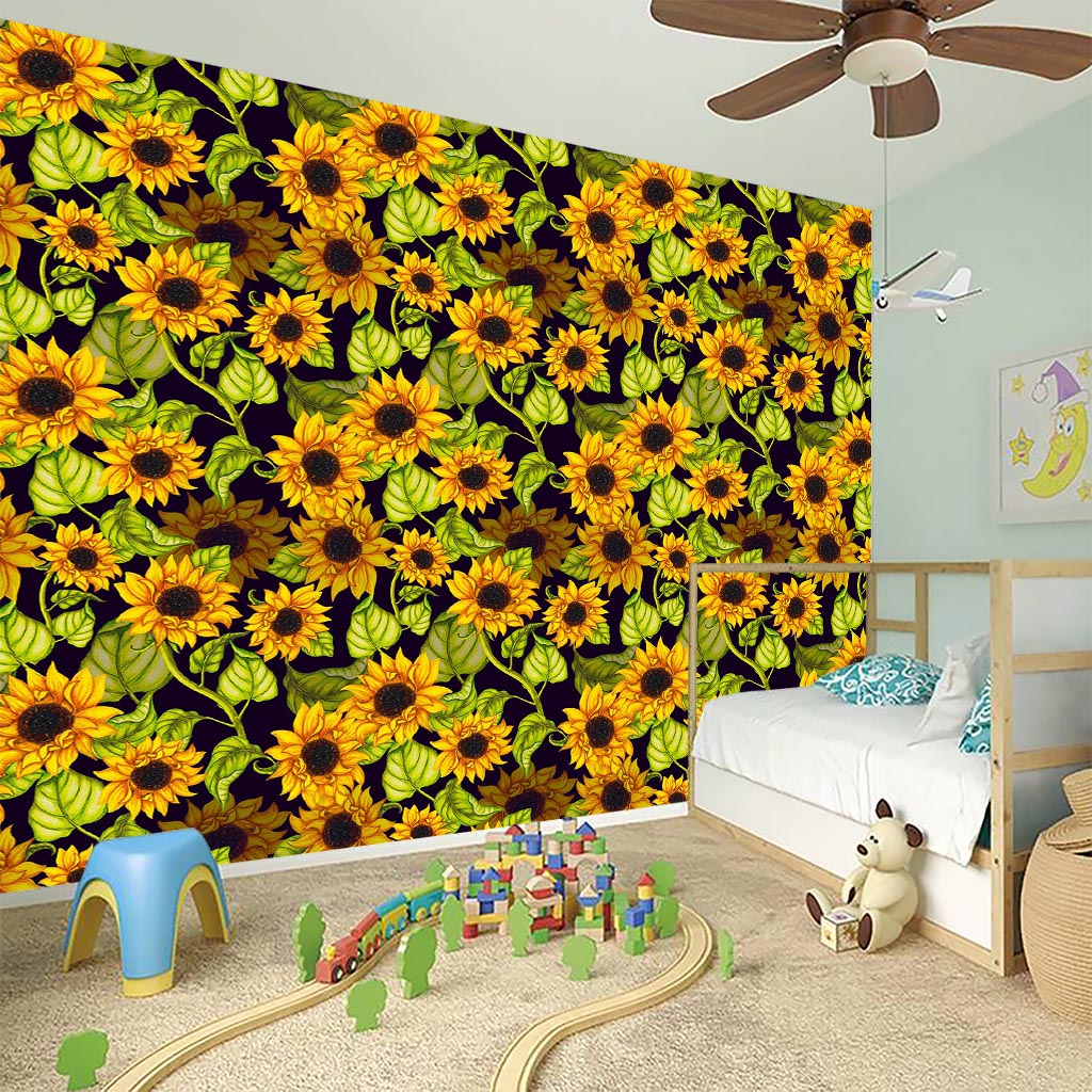 Hand Drawn Sunflower Pattern Print Wall Sticker