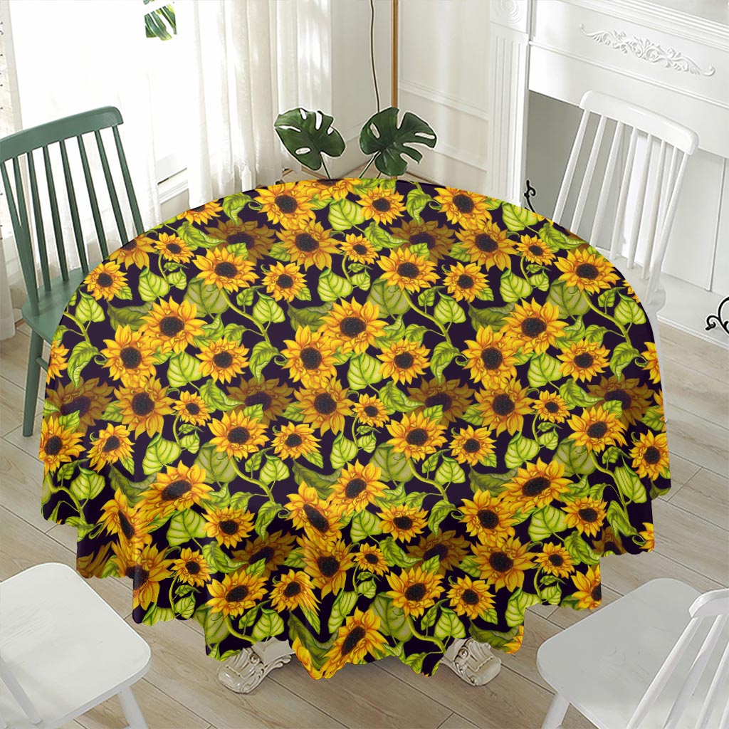 Hand Drawn Sunflower Pattern Print Waterproof Round Tablecloth