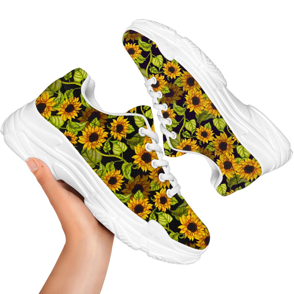 Hand Drawn Sunflower Pattern Print White Chunky Shoes